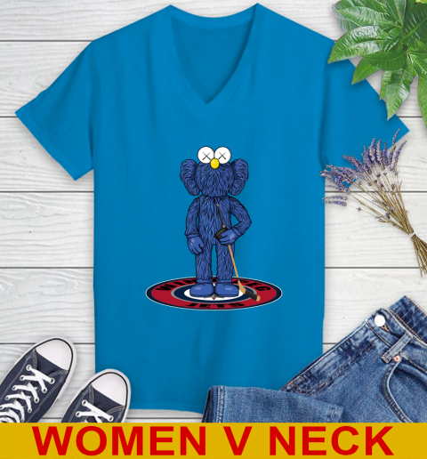 NHL Hockey Winnipeg Jets Kaws Bff Blue Figure Shirt Women's V-Neck T-Shirt 8