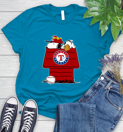 MLB Texas Rangers Snoopy Woodstock The Peanuts Movie Baseball T Shirt Women's T-Shirt 7