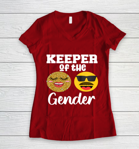 Keeper of the Gender Staches or Lashes Gender Reveal Party Women's V-Neck T-Shirt 8