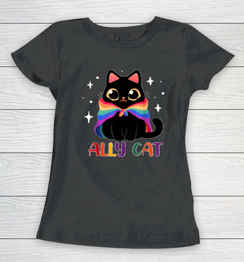 Ally Cat LGBT Gay Rainbow Pride Flag Funny Cat Lover Women's T-Shirt