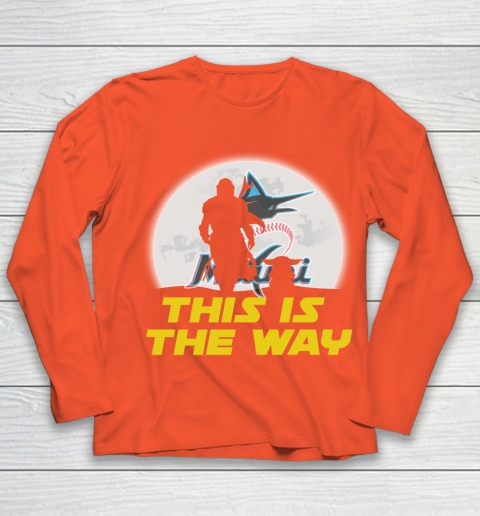 Miami Marlins MLB Baseball Star Wars Yoda And Mandalorian This Is The Way Youth Long Sleeve 3
