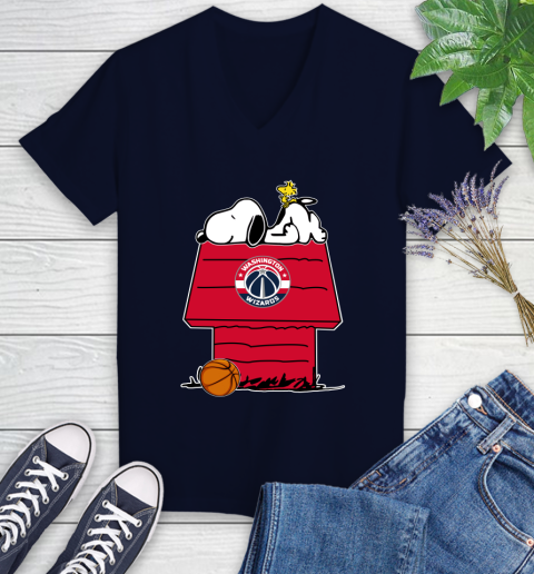 Washington Wizards NBA Basketball Snoopy Woodstock The Peanuts Movie Women's V-Neck T-Shirt 3
