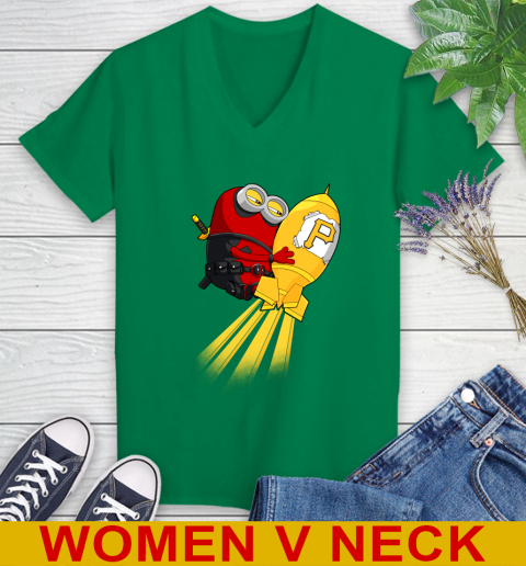 MLB Baseball Pittsburgh Pirates Deadpool Minion Marvel Shirt Women's V-Neck T-Shirt 5