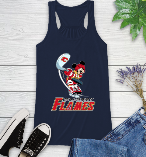 NHL Hockey Calgary Flames Cheerful Mickey Mouse Shirt Racerback Tank 11
