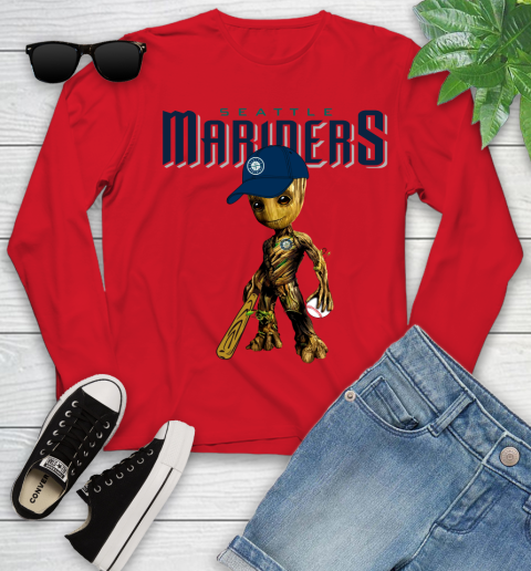 MLB Seattle Mariners Groot Guardians Of The Galaxy Baseball Youth Long Sleeve 11