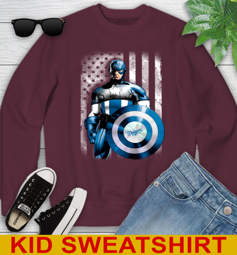 Los Angeles Dodgers MLB Baseball Captain America Marvel Avengers American Flag Shirt Youth Sweatshirt 4