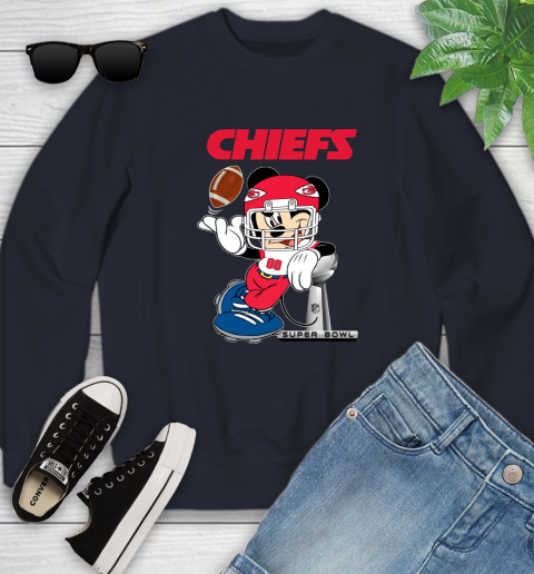 NFL Kansas city chiefs Mickey Mouse Disney Super Bowl Football T Shirt Youth Sweatshirt 3
