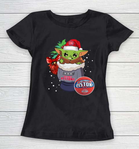 Detroit Pistons Christmas Baby Yoda Star Wars Funny Happy NBA Women's T-Shirt 2