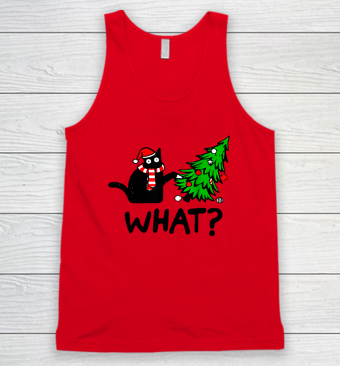 Funny Black Cat Gift Pushing Christmas Tree Over Cat What Tank Top 3