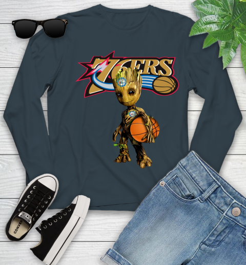 Philadelphia 76ers NBA Basketball Groot Marvel Guardians Of The Galaxy Youth Long Sleeve 8