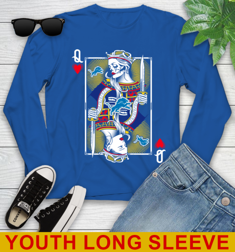 NFL Football Detroit Lions The Queen Of Hearts Card Shirt Youth Long Sleeve 10