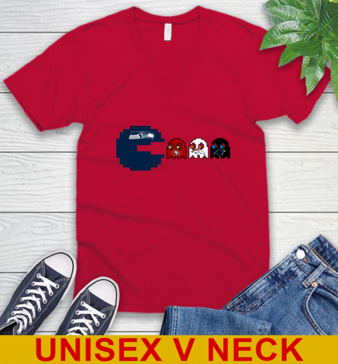 Seattle Seahawks NFL Football Pac Man Champion V-Neck T-Shirt 7