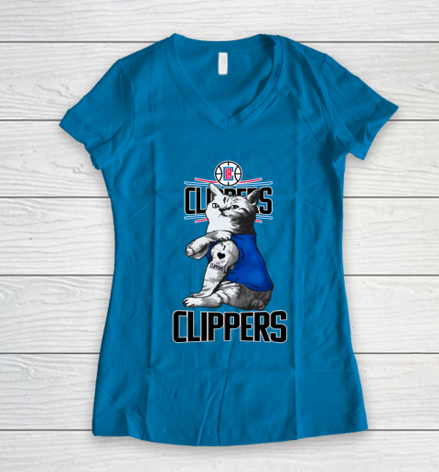 NBA Basketball My Cat Loves LA Clippers Women's V-Neck T-Shirt 5