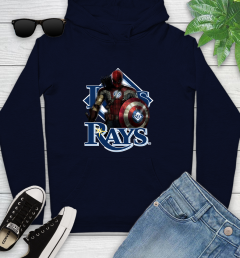 MLB Captain America Thor Spider Man Hawkeye Avengers Endgame Baseball Tampa Bay Rays Youth Hoodie 4