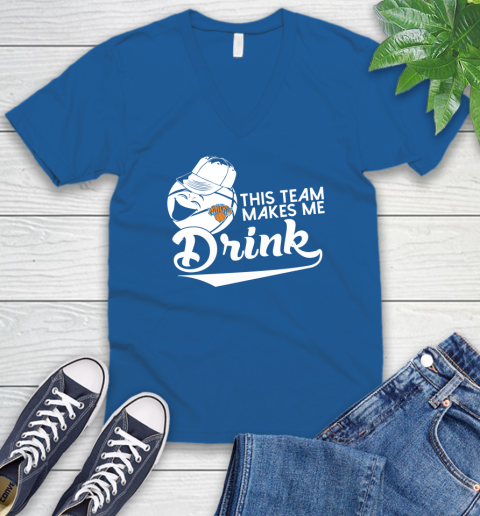 New York Knicks NBA Basketball This Team Makes Me Drink Adoring Fan V-Neck T-Shirt 5