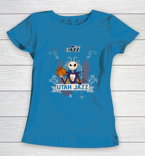 NBA Utah Jazz Basketball Jack Skellington Halloween Women's T-Shirt 6