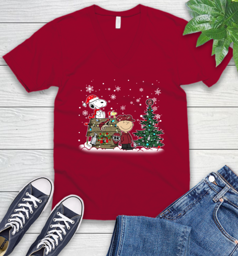 NHL Arizona Coyotes Snoopy Charlie Brown Woodstock Christmas Stanley Cup Hockey V-Neck T-Shirt 7