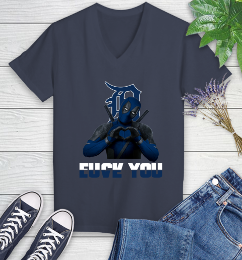 MLB Detroit Tigers Deadpool Love You Fuck You Baseball Sports Women's V-Neck T-Shirt 12
