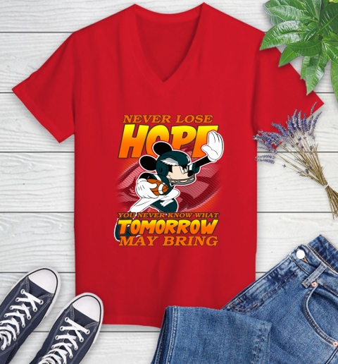 Philadelphia Eagles NFL Football Mickey Disney Never Lose Hope Women's V-Neck T-Shirt 11
