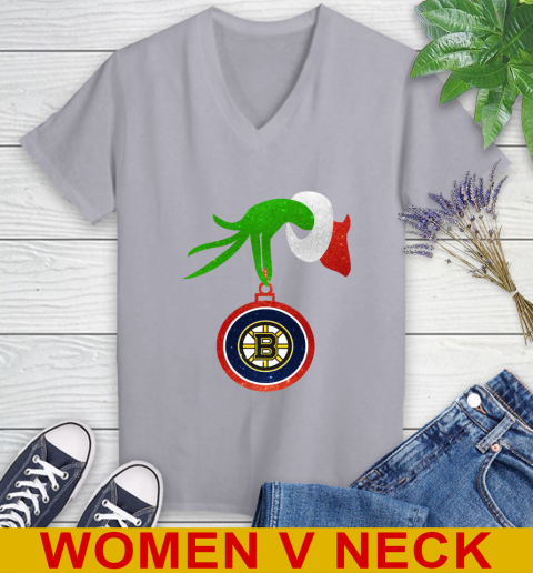 Boston Bruins Grinch Merry Christmas NHL Hockey Women's V-Neck T-Shirt 5