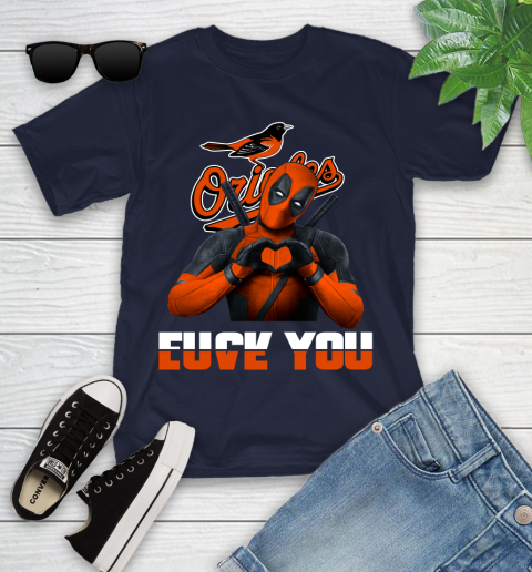 MLB Baltimore Orioles Deadpool Love You Fuck You Baseball Sports Youth T-Shirt 2