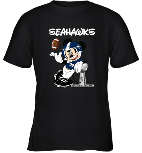 Mickey Seahawks Taking The Super Bowl Trophy Football Youth T-Shirt