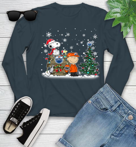 NHL Edmonton Oilers Snoopy Charlie Brown Woodstock Christmas Stanley Cup Hockey Youth Long Sleeve 9