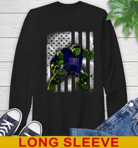New York Giants Hulk Marvel Avengers NFL Football American Flag Long Sleeve T-Shirt