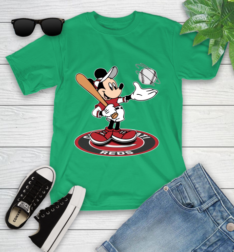 MLB Baseball Cincinnati Reds Cheerful Mickey Disney Shirt Youth T-Shirt 6