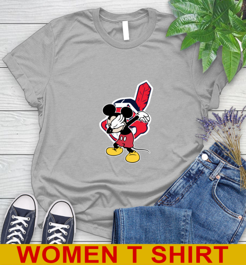 Cleveland Indians MLB Baseball Dabbing Mickey Disney Sports Women's T-Shirt 5