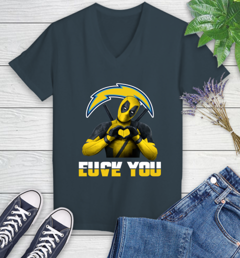 NHL San Diego Chargers Deadpool Love You Fuck You Football Sports Women's V-Neck T-Shirt 8