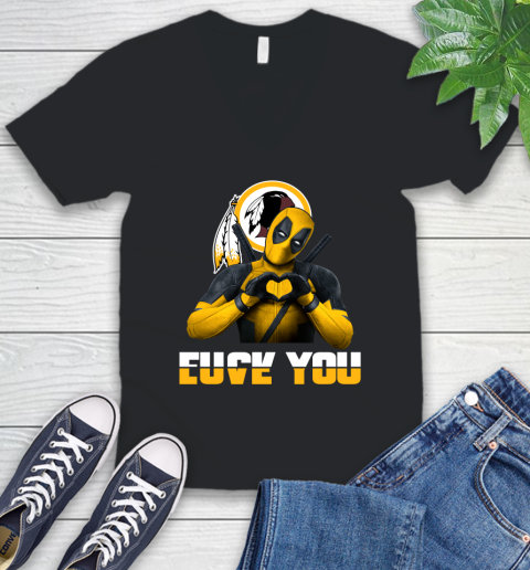 NHL Washington Redskins Deadpool Love You Fuck You Football Sports V-Neck T-Shirt