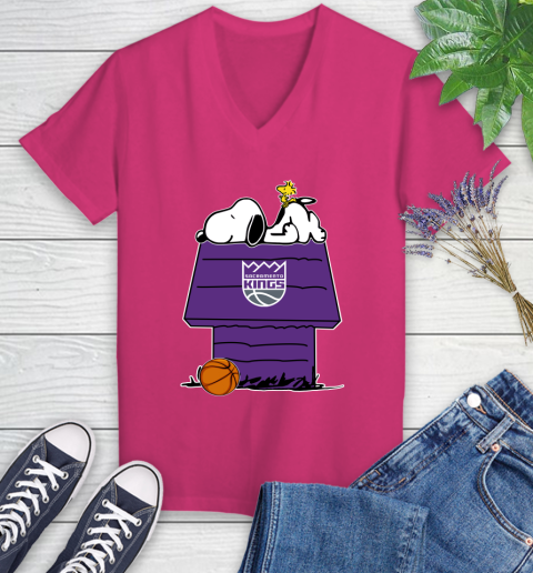 Sacramento Kings NBA Basketball Snoopy Woodstock The Peanuts Movie Women's V-Neck T-Shirt 9