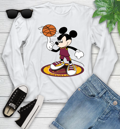 NBA Basketball Cleveland Cavaliers Cheerful Mickey Disney Shirt Youth Long Sleeve 2