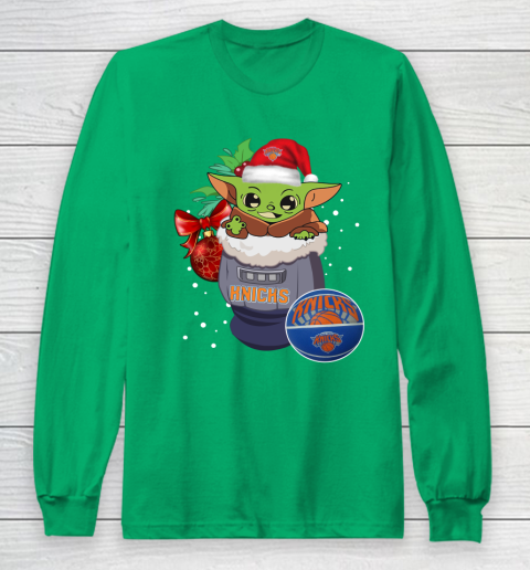 New York Knicks Christmas Baby Yoda Star Wars Funny Happy NBA Long Sleeve T-Shirt 7