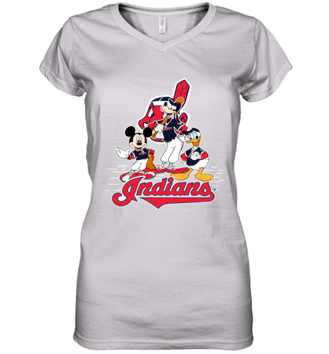 MLB Cleveland Indians Mickey Mouse Donald Duck Goofy Baseball T Shirt  Women's V-Neck T-Shirt