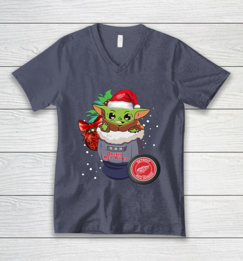 Detroit Red Wings Christmas Baby Yoda Star Wars Funny Happy NHL V-Neck T-Shirt 8