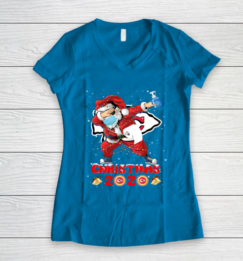 Kansas City Chiefs Funny Santa Claus Dabbing Christmas 2020 NFL Women's V-Neck T-Shirt 5