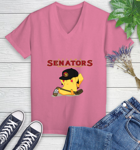 NHL Pikachu Hockey Sports Ottawa Senators Women's V-Neck T-Shirt 13