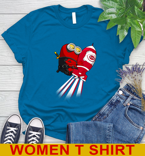MLB Baseball Cincinnatim Reds Deadpool Minion Marvel Shirt Women's T-Shirt - Image 9