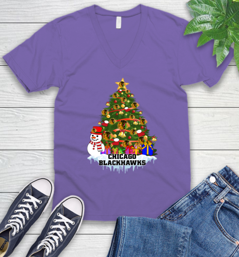 Chicago Blackhawks Merry Christmas NHL Hockey Sports V-Neck T-Shirt 9