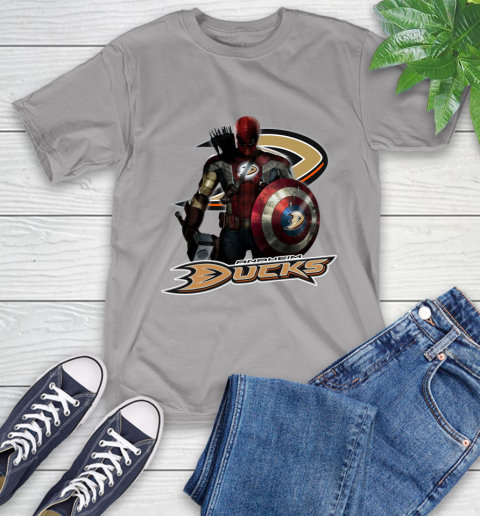 NHL Captain America Thor Spider Man Hawkeye Avengers Endgame Hockey Anaheim Ducks T-Shirt 6