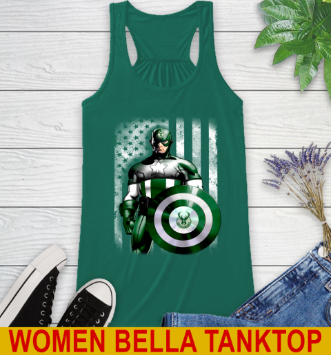 Milwaukee Bucks NBA Basketball Captain America Marvel Avengers American Flag Shirt Racerback Tank 5