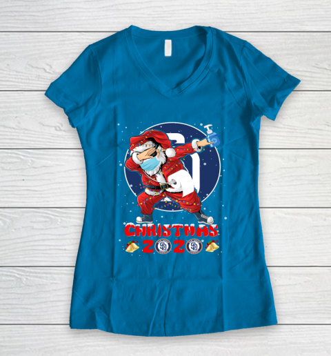 San Diego Padres Funny Santa Claus Dabbing Christmas 2020 MLB Women's V-Neck T-Shirt 5