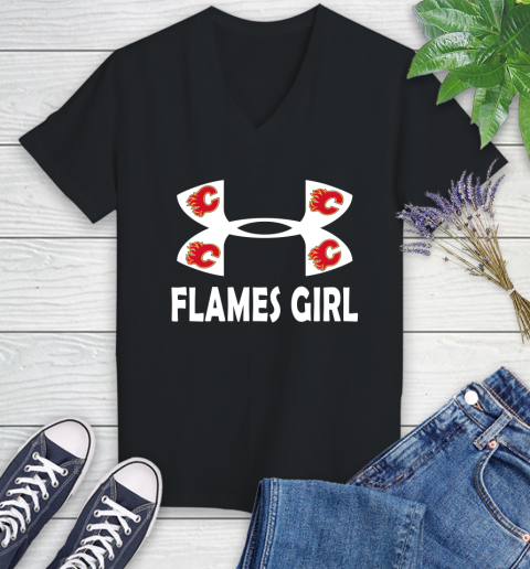 NHL Calgary Flames Girl Under Armour Hockey Sports Women's V-Neck T-Shirt