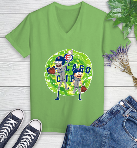 MLB Chicago Cubs Rick And Morty Baseball Sports Women's V-Neck T-Shirt 11