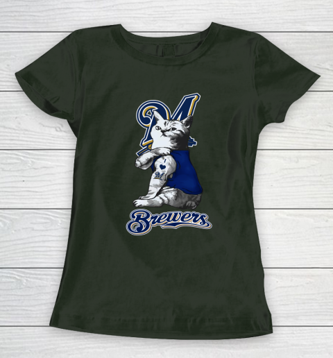 MLB Baseball My Cat Loves Milwaukee Brewers Women's T-Shirt 4