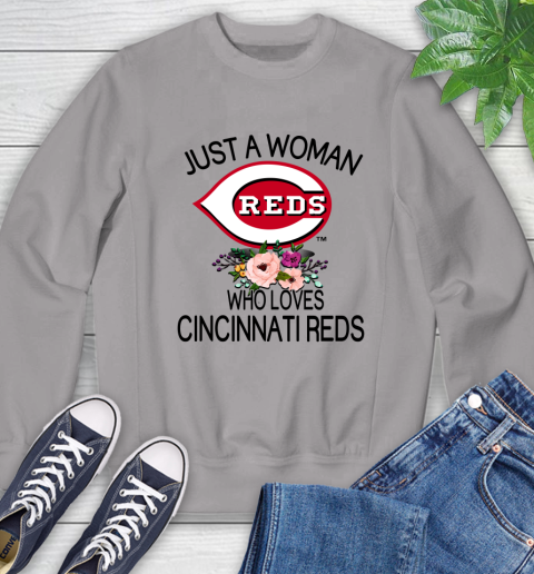 MLB Just A Woman Who Loves Cincinnati Reds Baseball Sports Sweatshirt 3