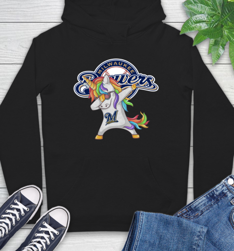 Milwaukee Brewers MLB Baseball Funny Unicorn Dabbing Sports Hoodie 2