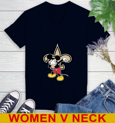 New Orleans Saints NFL Football Dabbing Mickey Disney Sports Women's V-Neck T-Shirt 3